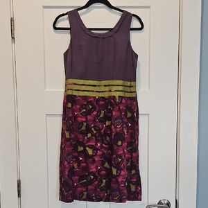 Boden Limited Edition Purple and Magenta Floral Midi Dress with Olive Band